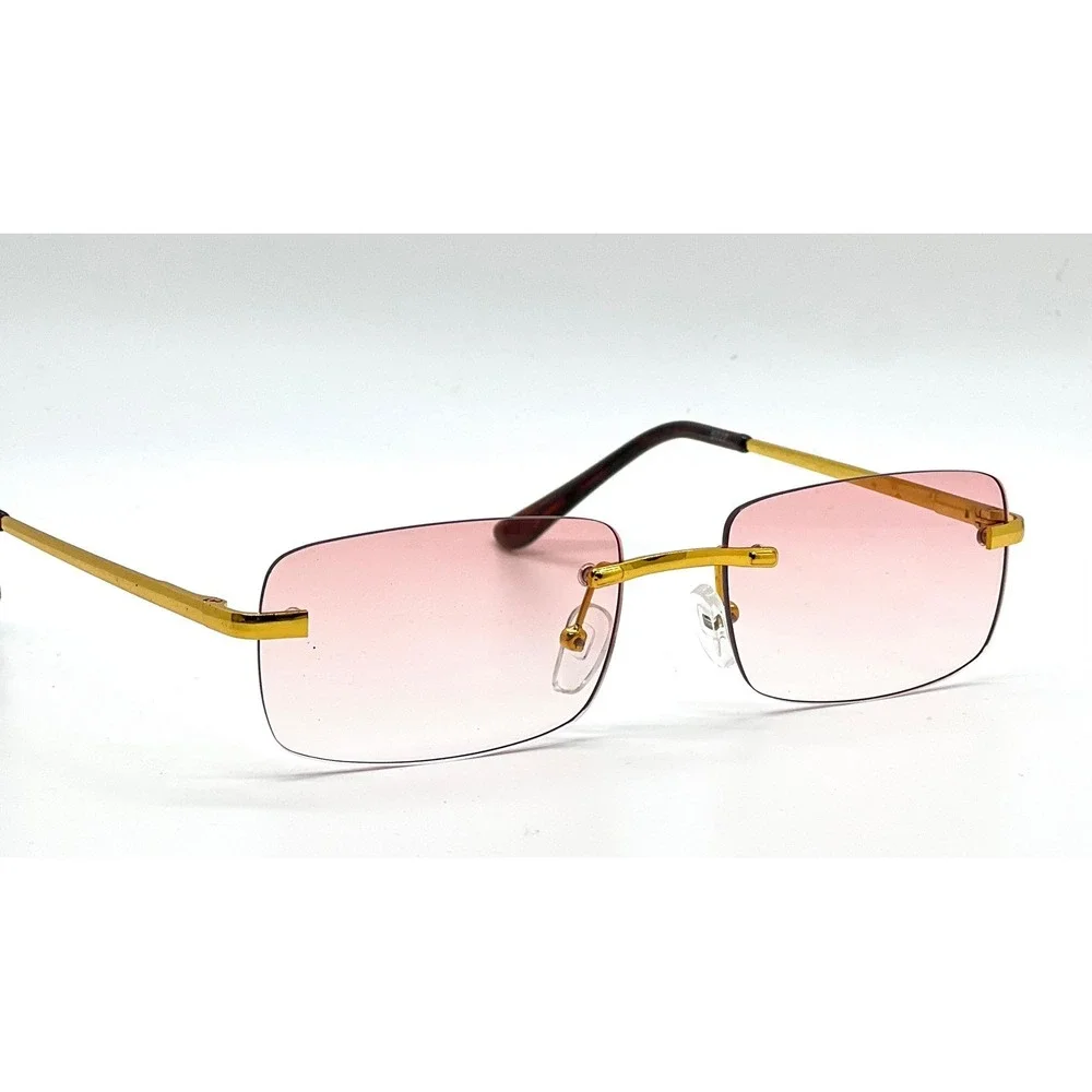 Rimless Sunglasses Gold Frame Pink Lens UV400 Protection Fashion Shades Lentes‎